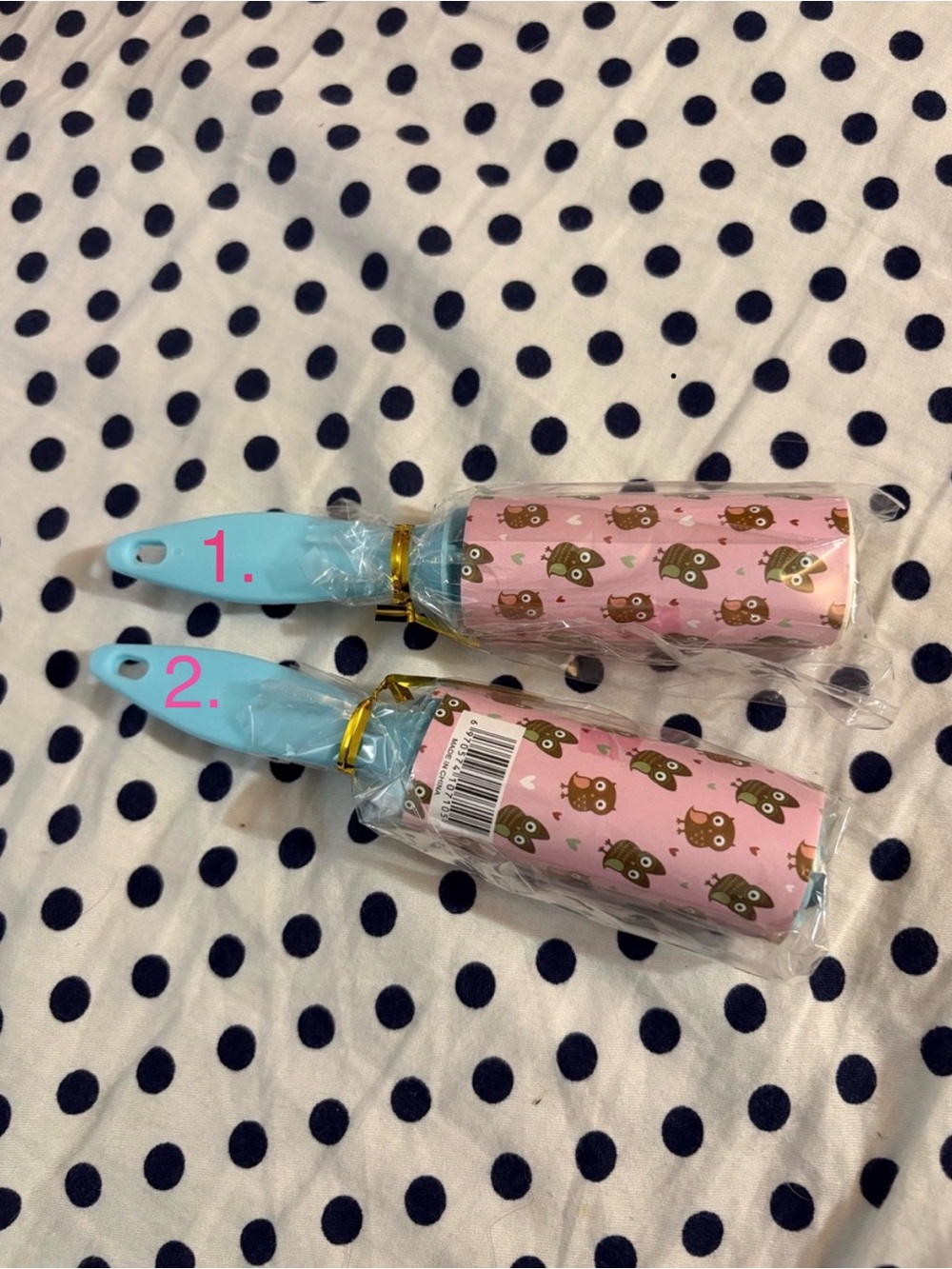 Unbranded Mini Lint Roller Variety- Blue & Pink owl print for 1 each